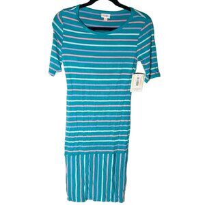 lularoe dress short sleeve blue pink purple stripes rayon blend xs READ new